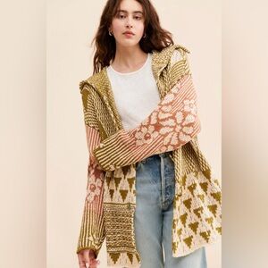 Free People Floral Knit Cardigan in Pink and Green